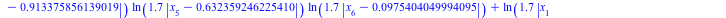 `+`(`*`(ln(`+`(`*`(1.7, `*`(abs(`+`(x[1], `-`(HFloat(0.8147236863931789)))))))), `*`(ln(`+`(`*`(1.7, `*`(abs(`+`(x[2], `-`(HFloat(0.9057919370756192)))))))), `*`(ln(`+`(`*`(1.7, `*`(abs(`+`(x[3], `-`(...