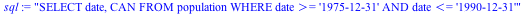 SELECT date, CAN FROM population WHERE date >= '1975-12-31' AND date <= '1990-12-31'