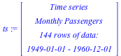 TimeSeriesAnalysis:-TimeSeries(Matrix(144, 1, {(1, 1) = 112.0, (2, 1) = 118.0, (3, 1) = 132.0, (4, 1) = 129.0, (5, 1) = 121.0, (6, 1) = 135.0, (7, 1) = 148.0, (8, 1) = 148.0, (9, 1) = 136.0, (10, 1) =...