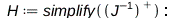 H := simplify(Physics:-Vectors:-`^`(Physics:-Vectors:-`^`(J, -1), %T)); -1