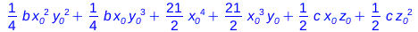 `+`(`*`(`/`(1, 4), `*`(b, `*`(`^`(x__0, 2), `*`(`^`(y__0, 2))))), `*`(`/`(1, 4), `*`(b, `*`(x__0, `*`(`^`(y__0, 3))))), `*`(`/`(21, 2), `*`(`^`(x__0, 4))), `*`(`/`(21, 2), `*`(`^`(x__0, 3), `*`(y__0))...