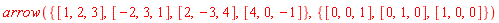 arrow({[-2, 3, 1], [1, 2, 3], [2, -3, 4], [4, 0, -1]}, {[0, 0, 1], [0, 1, 0], [1, 0, 0]})