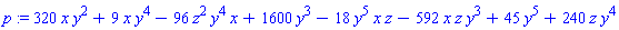 p := 320*x*y^2+9*x*y^4-96*z^2*y^4*x+1600*y^3-18*y^5*x*z-592*x*z*y^3+45*y^5+240*z*y^4