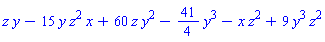 z*y-15*y*z^2*x+60*z*y^2-(41/4)*y^3-x*z^2+9*y^3*z^2