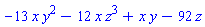 -13*x*y^2-12*x*z^3+x*y-92*z