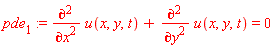 pde[1] := diff(u(x, y, t), x, x)+diff(u(x, y, t), y, y) = 0