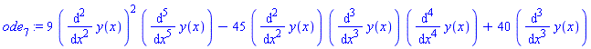 ode[7] := 9*(diff(y(x), `$`(x, 2)))^2*(diff(y(x), `$`(x, 5)))-45*(diff(y(x), `$`(x, 2)))*(diff(y(x), `$`(x, 3)))*(diff(y(x), `$`(x, 4)))+40*(diff(y(x), `$`(x, 3)))