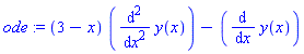 ode := (3-x)*(diff(y(x), `$`(x, 2)))-(diff(y(x), x))