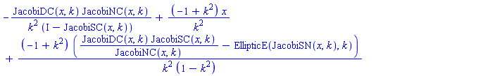 -JacobiDC(x, k)*JacobiNC(x, k)/(k^2*(I-JacobiSC(x, k)))+(-1+k^2)*x/k^2+(-1+k^2)*(JacobiDC(x, k)*JacobiSC(x, k)/JacobiNC(x, k)-EllipticE(JacobiSN(x, k), k))/(k^2*(1-k^2))