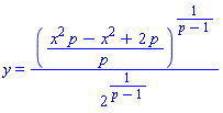 y = ((x^2*p-x^2+2*p)/p)^(1/(p-1))/2^(1/(p-1))