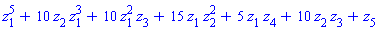 z[1]^5+10*z[2]*z[1]^3+10*z[1]^2*z[3]+15*z[1]*z[2]^2+5*z[1]*z[4]+10*z[2]*z[3]+z[5]