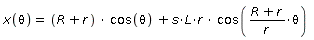 x(theta) = (R+r)*cos(theta)+s*L*r*cos((R+r)*theta/r)