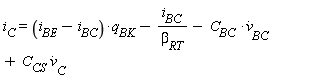 i[C] = (i[BE]-i[BC])*q[BK]-i[BC]/beta[RT]-C[BC]*(diff(v[BC](t), t))+C[CS]*(diff(v[C](t), t))