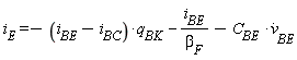 i[E] = -(i[BE]-i[BC])*q[BK]-i[BE]/beta[F]-C[BE]*(diff(v[BE](t), t))