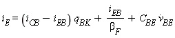 i[E] = (i[CB]-i[EB])*q[BK]+i[EB]/beta[F]+C[BE]*(diff(v[BE](t), t))