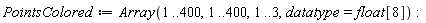 PointsColored := Array(1 .. 400, 1 .. 400, 1 .. 3, datatype = float[8])