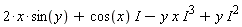 2*x*sin(y)+I*cos(x)-y*x*I^3+y*I^2