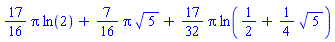 (17/16)*Pi*ln(2)+(7/16)*Pi*5^(1/2)+(17/32)*Pi*ln(1/2+(1/4)*5^(1/2))