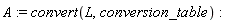 A := convert(L, conversion_table)