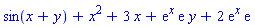 sin(x+y)+x^2+3*x+exp(x)*exp(1)*y+2*exp(x)*exp(1)