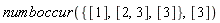 numboccur({[1], [3], [2, 3]}, [3])