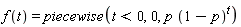 f(t) = piecewise(t < 0, 0, p*(1-p)^t)
