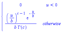 PIECEWISE([0, u < 0], [(u/b)^(c-1)*exp(-u/b)/(b*GAMMA(c)), otherwise])