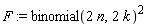 F := binomial(2*n, 2*k)^2