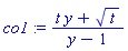 co1 := (t*y+t^(1/2))/(y-1)
