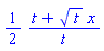 (1/2)*(t+t^(1/2)*x)/t