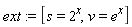 ext := [s = 2^x, v = e^x]
