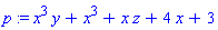 p := x^3*y+x^3+x*z+4*x+3