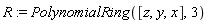 R := PolynomialRing([z, y, x], 3)