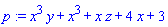 p := x^3*y+x^3+x*z+4*x+3