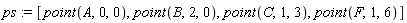ps := [point(A, 0, 0), point(B, 2, 0), point(C, 1, 3), point(F, 1, 6)]