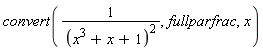 convert(1/(x^3+x+1)^2, fullparfrac, x)