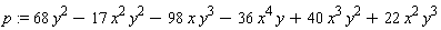 p := 68*y^2-17*x^2*y^2-98*x*y^3-36*x^4*y+40*x^3*y^2+22*x^2*y^3