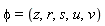 phi = (z, r, s, u, v)