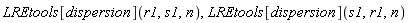 LREtools[dispersion](r1, s1, n), LREtools[dispersion](s1, r1, n)