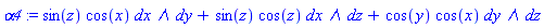 _DG([["form", M, 2], [[[1, 2], sin(z)*cos(x)], [[1, 3], sin(z)*cos(z)], [[2, 3], cos(y)*cos(x)]]])