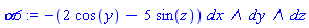 _DG([["form", M, 3], [[[1, 2, 3], -2*cos(y)+5*sin(z)]]])