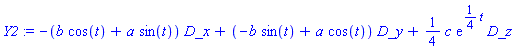 _DG([["vector", M, []], [[[1], -b*cos(t)-a*sin(t)], [[2], -b*sin(t)+a*cos(t)], [[3], (1/4)*c*exp((1/4)*t)]]])