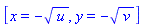 _DG([["transformation", [[N, 0], [M, 0]], [], [Matrix(%id = 18446790986273159158)]], [[-u^(1/2), x], [-v^(1/2), y]]])