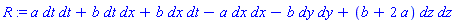 _DG([["tensor", M, [["cov_bas", "cov_bas"], []]], [[[1, 1], a], [[1, 2], b], [[2, 1], b], [[2, 2], -a], [[3, 3], -b], [[4, 4], b+2*a]]])
