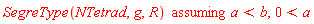 `assuming`([SegreType(NTetrad, g, R)], [a < b, 0 < a])