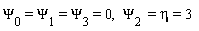 Psi[0] = Psi[1] and Psi[1] = Psi[3] and Psi[3] = 0, Psi[2] = eta and eta = 3