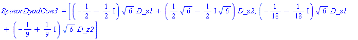 [_DG([["vector", Spin, []], [[[5], (-1/2-(1/2)*I)*6^(1/2)], [[6], (1/2)*6^(1/2)-((1/2)*I)*6^(1/2)]]]), _DG([["vector", Spin, []], [[[5], (-1/18-(1/18)*I)*6^(1/2)], [[6], (-1/9+(1/9)*I)*6^(1/2)]]])]