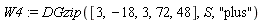 W4 := DGzip([3, -18, 3, 72, 48], S, "plus")