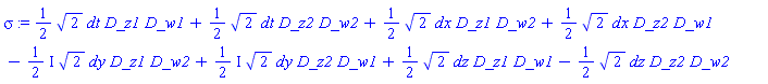 _DG([["tensor", M, [["cov_bas", "con_vrt", "con_vrt"], []]], [[[1, 5, 7], (1/2)*2^(1/2)], [[1, 6, 8], (1/2)*2^(1/2)], [[2, 5, 8], (1/2)*2^(1/2)], [[2, 6, 7], (1/2)*2^(1/2)], [[3, 5, 8], -((1/2)*I)*2^(1/2)], [[3, 6, 7], ((1/2)*I)*2^(1/2)], [[4, 5, 7], (1/2)*2^(1/2)], [[4, 6, 8], -(1/2)*2^(1/2)]]])