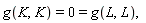 g(K, K)=0=g(L, L),